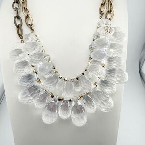 Vintage Clear Faceted Lucite Teardrop Gold Toned Chain Link Necklace